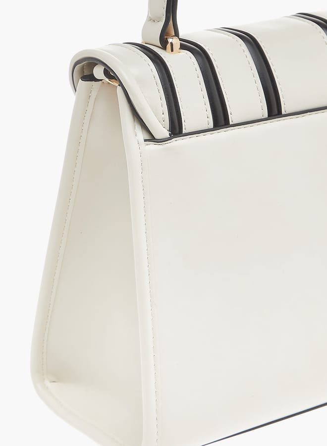 ELLE Womens Striped Satchel Bag With Twist Lock Closure And Adjustable Strap - Image 5