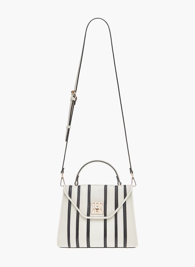 ELLE Womens Striped Satchel Bag With Twist Lock Closure And Adjustable Strap - Image 2