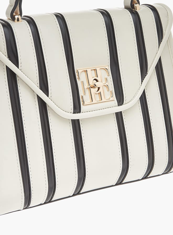 ELLE Womens Striped Satchel Bag With Twist Lock Closure And Adjustable Strap - Image 4