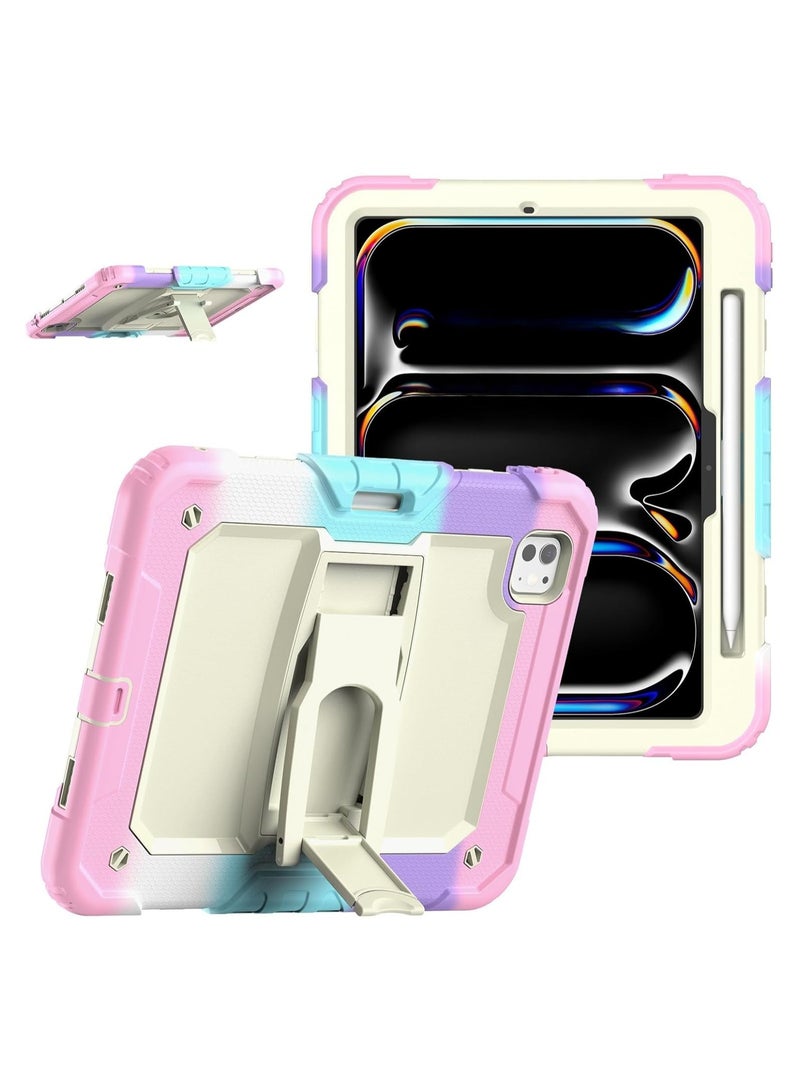 Silicone Protective Case Compatible with iPad Pro 11-inch 2025 M5 (Model A3357/A3358), Triple-Function Heavy-Duty Rugged Shockproof and Drop-Resistant Tablet Case with Hidden Stand