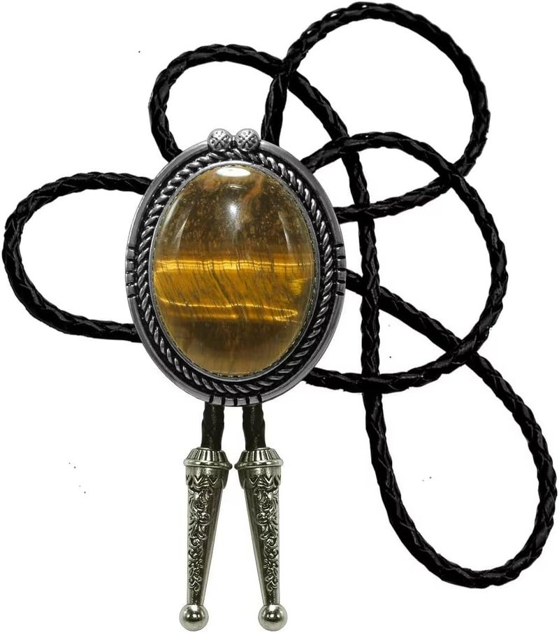 Moranse Bolo Tie with Natural Tiger Eye Stone Celtic Style Genuine and Cowhide Rope - Image 1