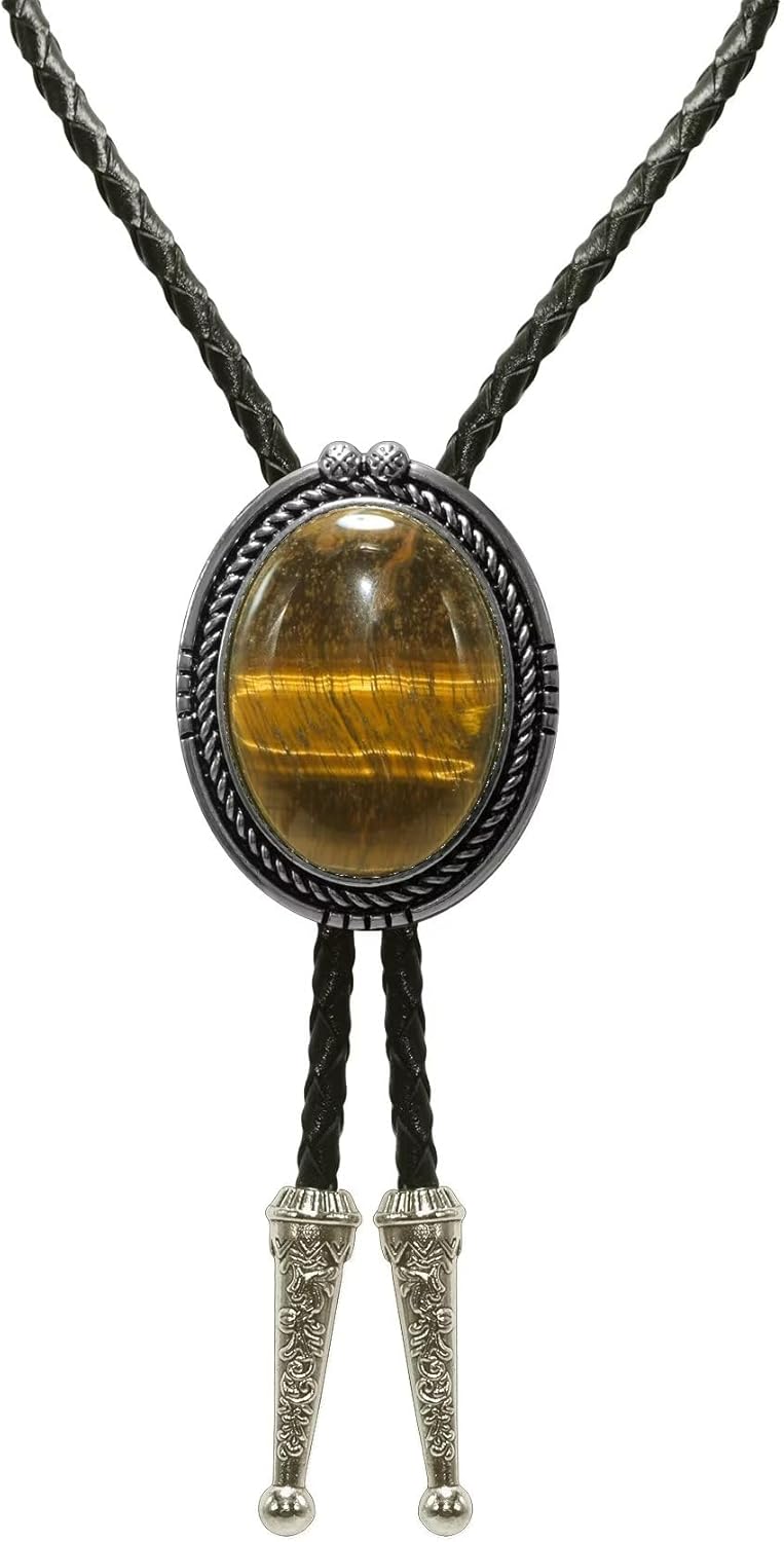 Moranse Bolo Tie with Natural Tiger Eye Stone Celtic Style Genuine and Cowhide Rope - Image 4