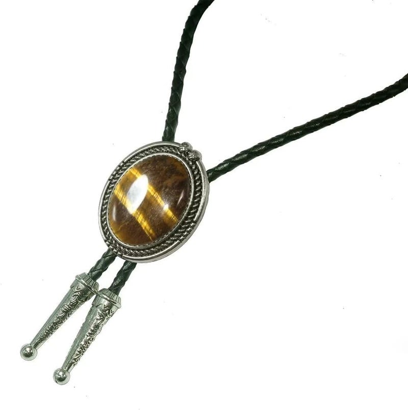 Moranse Bolo Tie with Natural Tiger Eye Stone Celtic Style Genuine and Cowhide Rope - Image 5