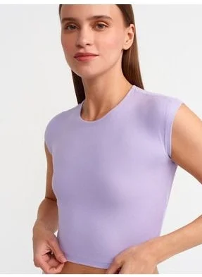 Dilvin 30528 Cotton and Modal Blend Crop Top- Lilac