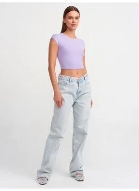 Dilvin 30528 Cotton and Modal Blend Crop Top- Lilac
