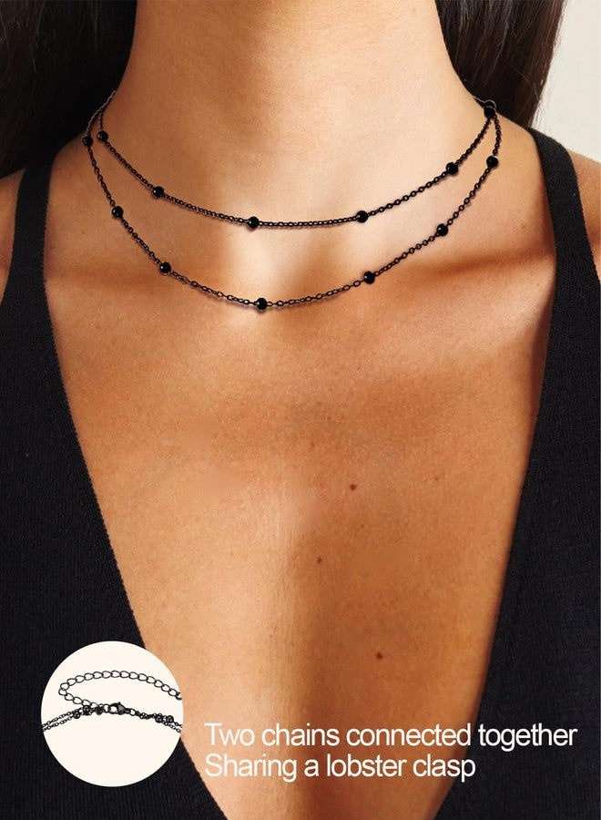 FOCALOOK Satellite Choker Necklace for Women Beaded Chain Double Layered Necklace Gothic Black Metal Boho Necklaces for Women - Image 4
