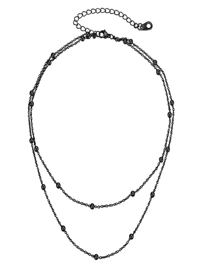 FOCALOOK Satellite Choker Necklace for Women Beaded Chain Double Layered Necklace Gothic Black Metal Boho Necklaces for Women - Image 1