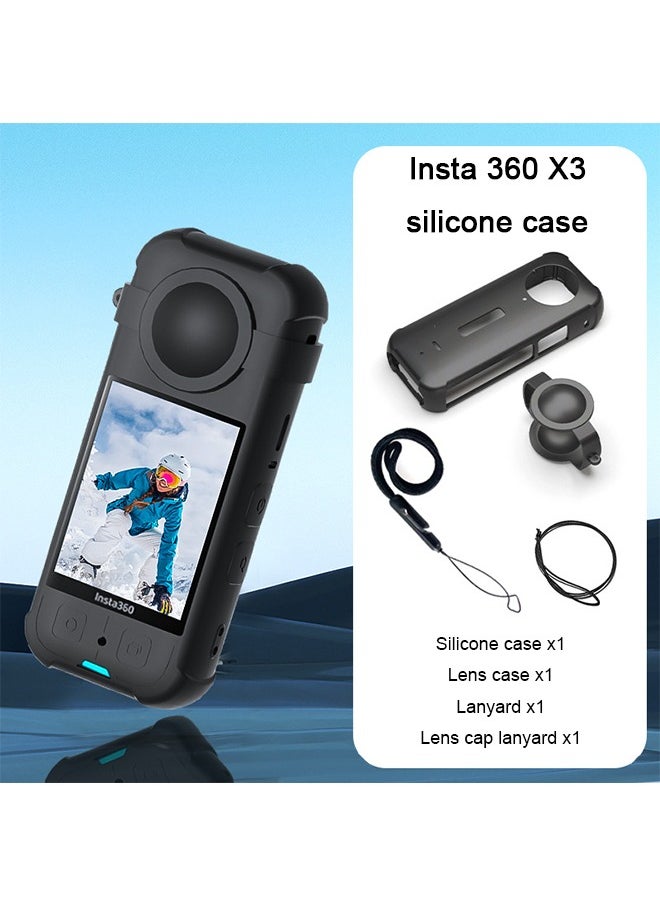 Silicone Case for Insta360 X3 Camera Scratch Proof Protector Guards Lens Cover Cap for Insta360 X3 Action Camera Accessories Black