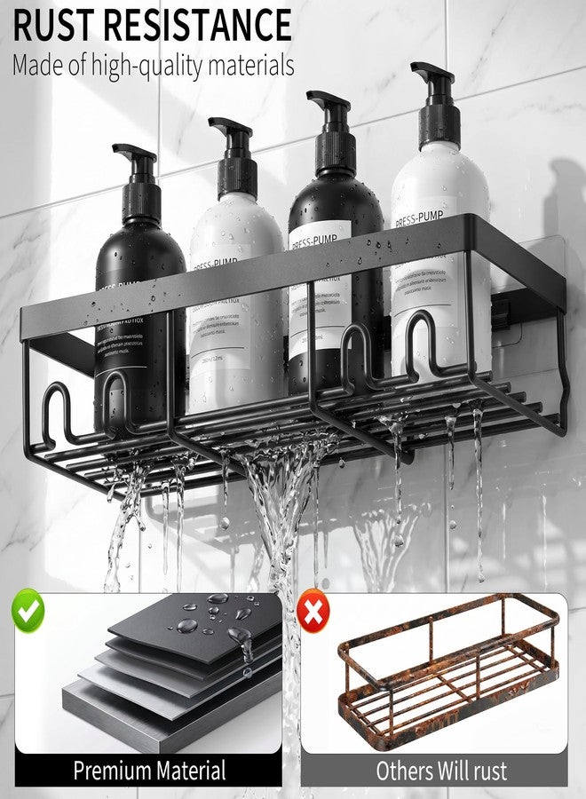 Moforoco إكسسوارات حمام موفوروكو مع خطافات | رف حمام ذاتي اللصق للجدار | منظم حمام مصنوع من معدن عالي الجودة (أسود - عبوة من قطعتين) - Image 4