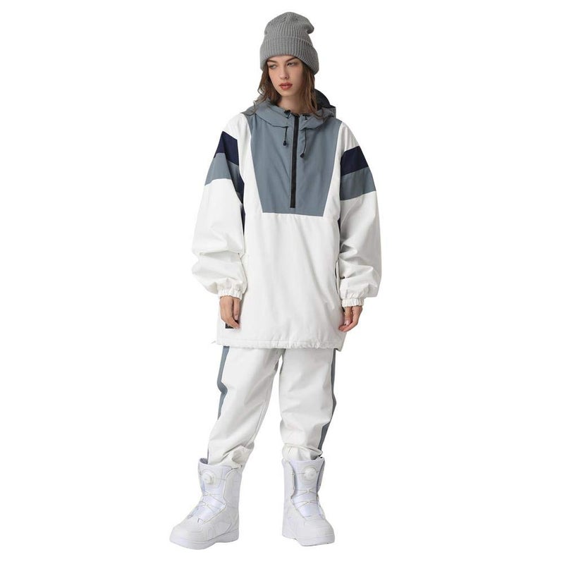 Couples Ski Suit Womens Ski Jackets and Pants Set Two Pieces Loose Snow Suits Men Winter SnowsuitWhiteM