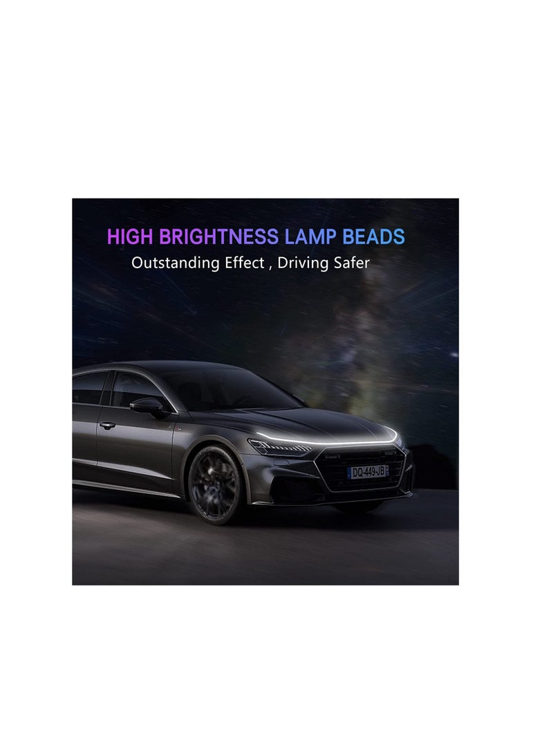 MUNTAQI 79 Inches Car Hood Light Strip, Dynamic Car LED Strip Light,Exterior Flexible Daytime Running Light Strip For Car,Truck,SUV (White Light) - Image 2