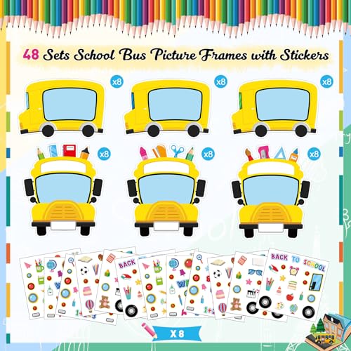 Pajean 48 Sets School Bus DIY Crafts Kit Yellow School Bus Picture Frames Back to School Stickers School Bus Birthday Photo Frames Decor for Student First Day of School Party Decor Supplies - Image 3
