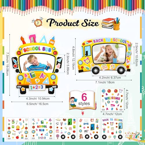 Pajean 48 Sets School Bus DIY Crafts Kit Yellow School Bus Picture Frames Back to School Stickers School Bus Birthday Photo Frames Decor for Student First Day of School Party Decor Supplies - Image 2
