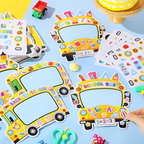 Pajean 48 Sets School Bus DIY Crafts Kit Yellow School Bus Picture Frames Back to School Stickers School Bus Birthday Photo Frames Decor for Student First Day of School Party Decor Supplies - Image 4