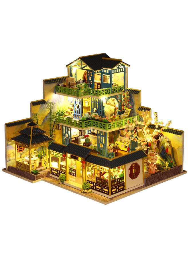 Qiaolexing Diy Cottage P013 Fuchun Mountain House تم تجميعه يدويًا على الطراز الصيني فيلا Art House نموذج لعبة - اللون: P013-A Fuchun Mountain Residence (بدون غطاء) + صيني - Image 2