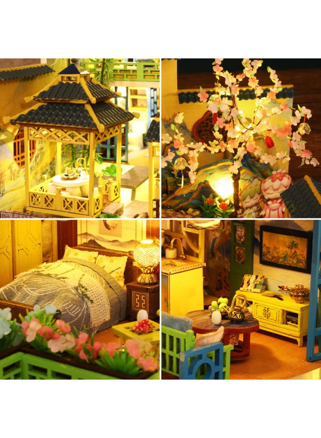 Qiaolexing Diy Cottage P013 Fuchun Mountain House تم تجميعه يدويًا على الطراز الصيني فيلا Art House نموذج لعبة - اللون: P013-A Fuchun Mountain Residence (بدون غطاء) + صيني - Image 3