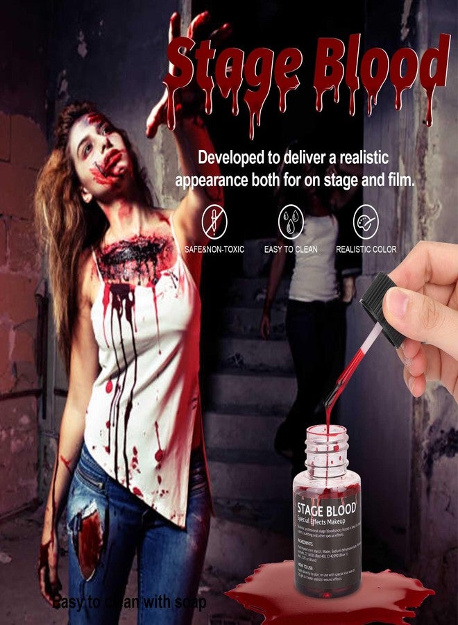 CCbeauty 7Pcs Halloween SFX Special Effects Makeup Kit - 2oz Modeling Scar Wax +6 Colors Bruise Wheel + 2.3oz Stage Blood + 1oz Coagulated Blood with Spatula + Stipple Sponge,Deep Skin - Image 3