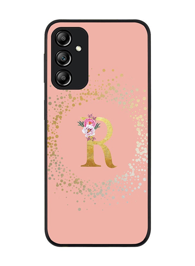 Stylizedd Rugged Black edge case for Samsung Galaxy A24 4G Slim fit Soft Case Flexible Rubber Edges Anti Drop TPU Gel Thin Cover - Custom Monogram Initial Letter Floral Pattern Alphabet - R - Rose Pink - Image 1