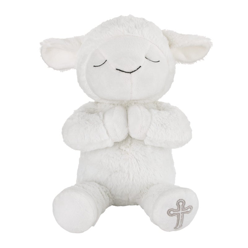 NoJo Little Love by NoJo Baptism White Plush Lamb with Praying Hands and Embroidered Cross - Image 1