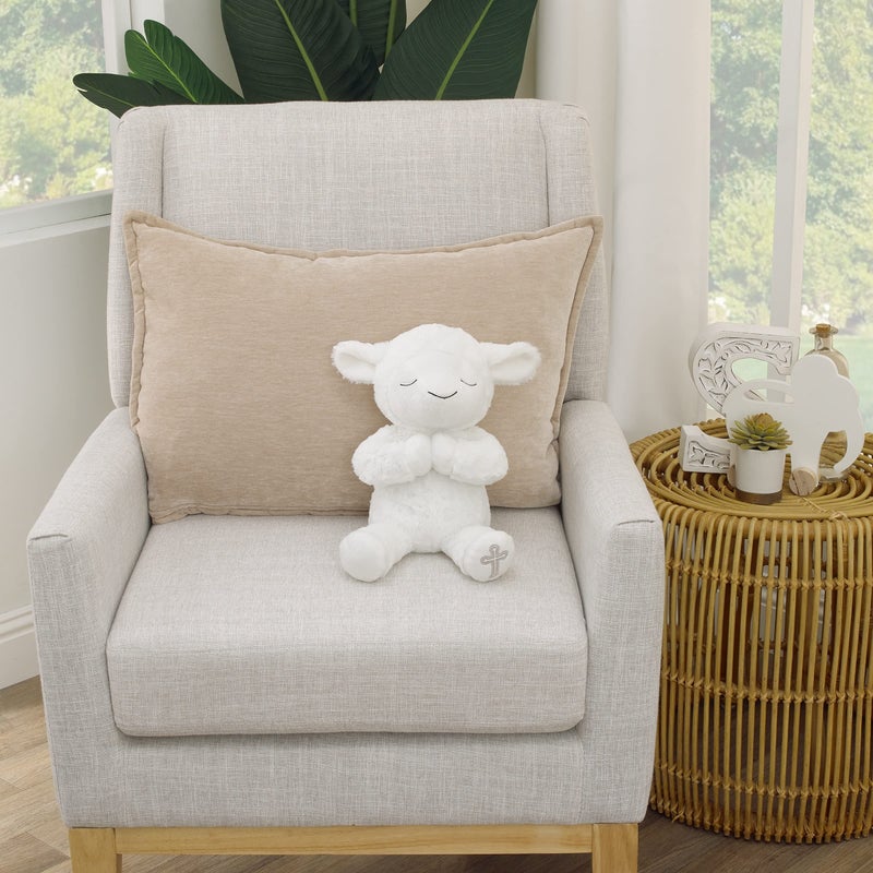 NoJo Little Love by NoJo Baptism White Plush Lamb with Praying Hands and Embroidered Cross - Image 4