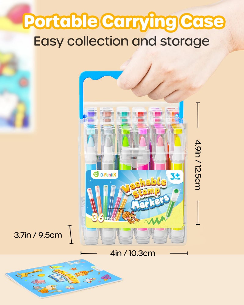 D-FantiX 36 Colors Washable Markers for Kids, Stamp Markers Coloring Set with Coloring Books and Stand Portable Box, Back to School Supplies for Girls Boys, Kids Road Trip Activities - Image 2