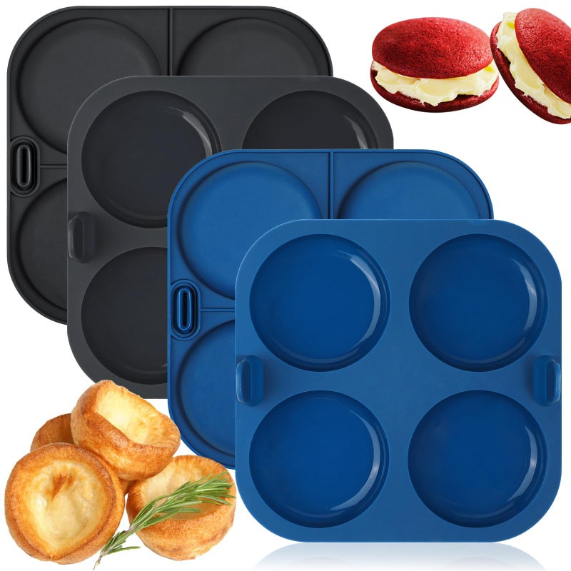webake Silicone Yorkshire Pudding Tray for Air Fryer 4 Pcs 4 Cups Burger Bun Mould Muffin Top Pan Yorkshire Pudding Tins Baking Moulds for Muffin Whoopie Pie
