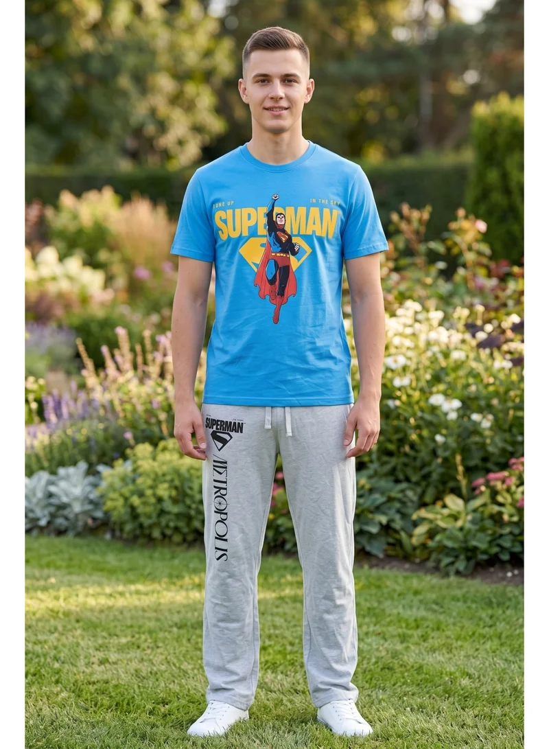 Warner Bros. Warner Bros. Superman Men's Pyjama Set | Official Superman T-Shirt & Lounge Pants Sleepwear Set | Comfortable Cotton Nightwear for Men | Superhero Loungewear & Pajama Set