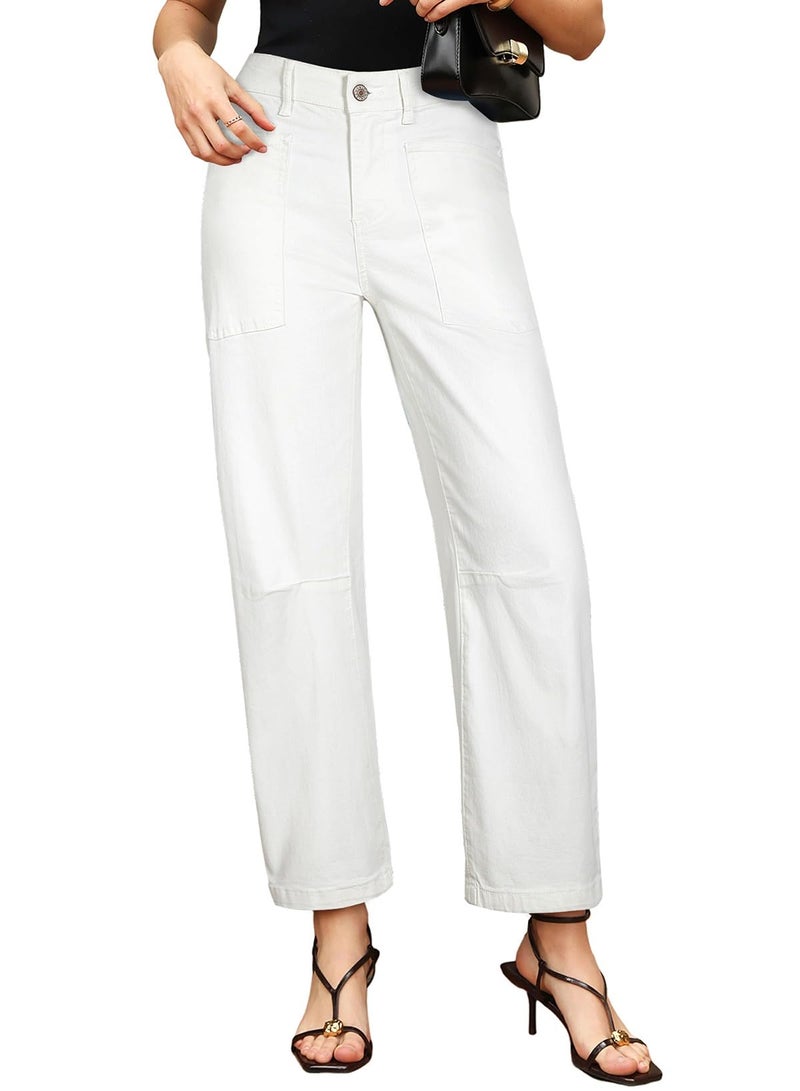EVALESS Womens Baggy Barrel White Jeans High Waisted Wide Leg Boyfriend Denim Ankle Pants Size 12 - Image 5