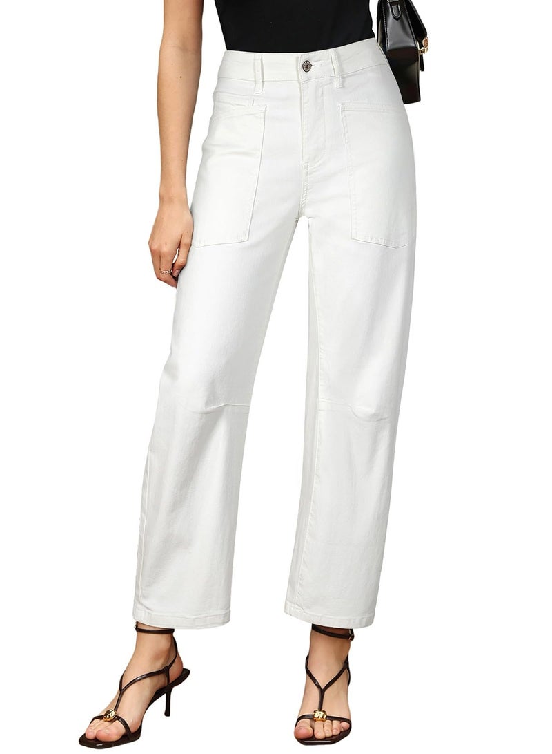 EVALESS Womens Baggy Barrel White Jeans High Waisted Wide Leg Boyfriend Denim Ankle Pants Size 12 - Image 2
