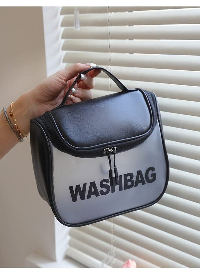 VALAMJI Transparent Cosmetic Bag Waterproof Portable Travel Toiletry Organizer Bag with Zipper and Handle Wash Bag for Women and Girls (Black - 1PCS) (Round Closer) - Image 3