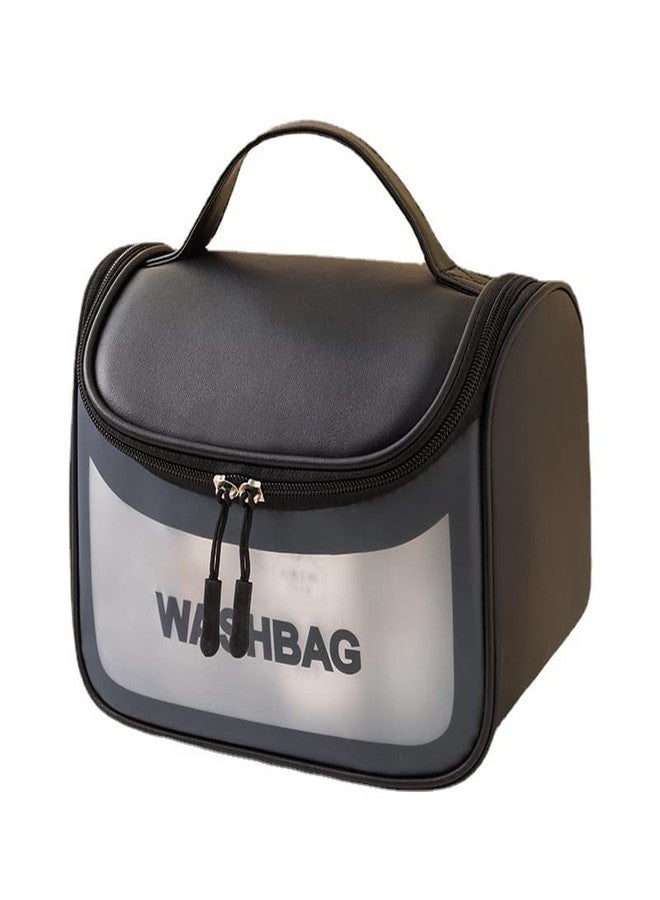 VALAMJI Transparent Cosmetic Bag Waterproof Portable Travel Toiletry Organizer Bag with Zipper and Handle Wash Bag for Women and Girls (Black - 1PCS) (Round Closer) - Image 1