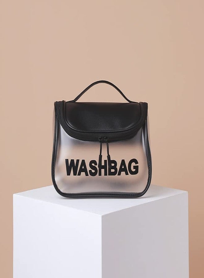 VALAMJI Transparent Cosmetic Bag Waterproof Portable Travel Toiletry Organizer Bag with Zipper and Handle Wash Bag for Women and Girls (Black - 1PCS) (Round Closer) - Image 4