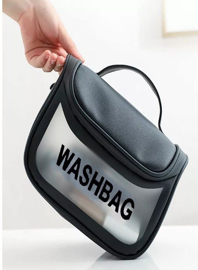 VALAMJI Transparent Cosmetic Bag Waterproof Portable Travel Toiletry Organizer Bag with Zipper and Handle Wash Bag for Women and Girls (Black - 1PCS) (Round Closer) - Image 5
