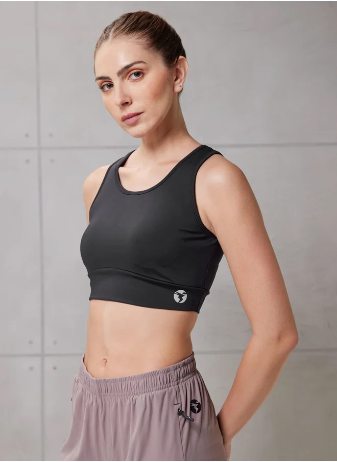 Technosport Solid Padded Sports Bra with Logo Detail