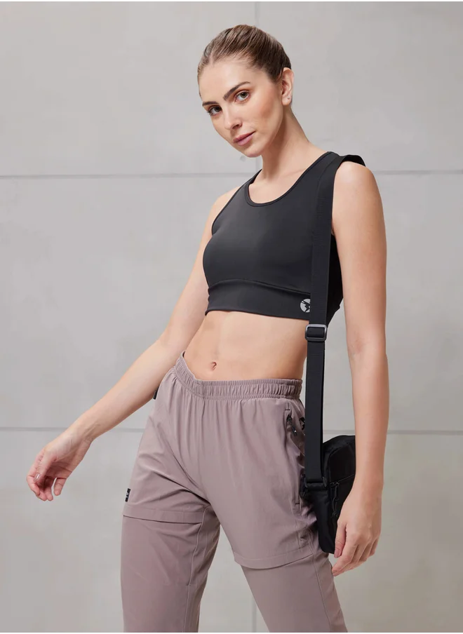 Technosport Solid Padded Sports Bra with Logo Detail