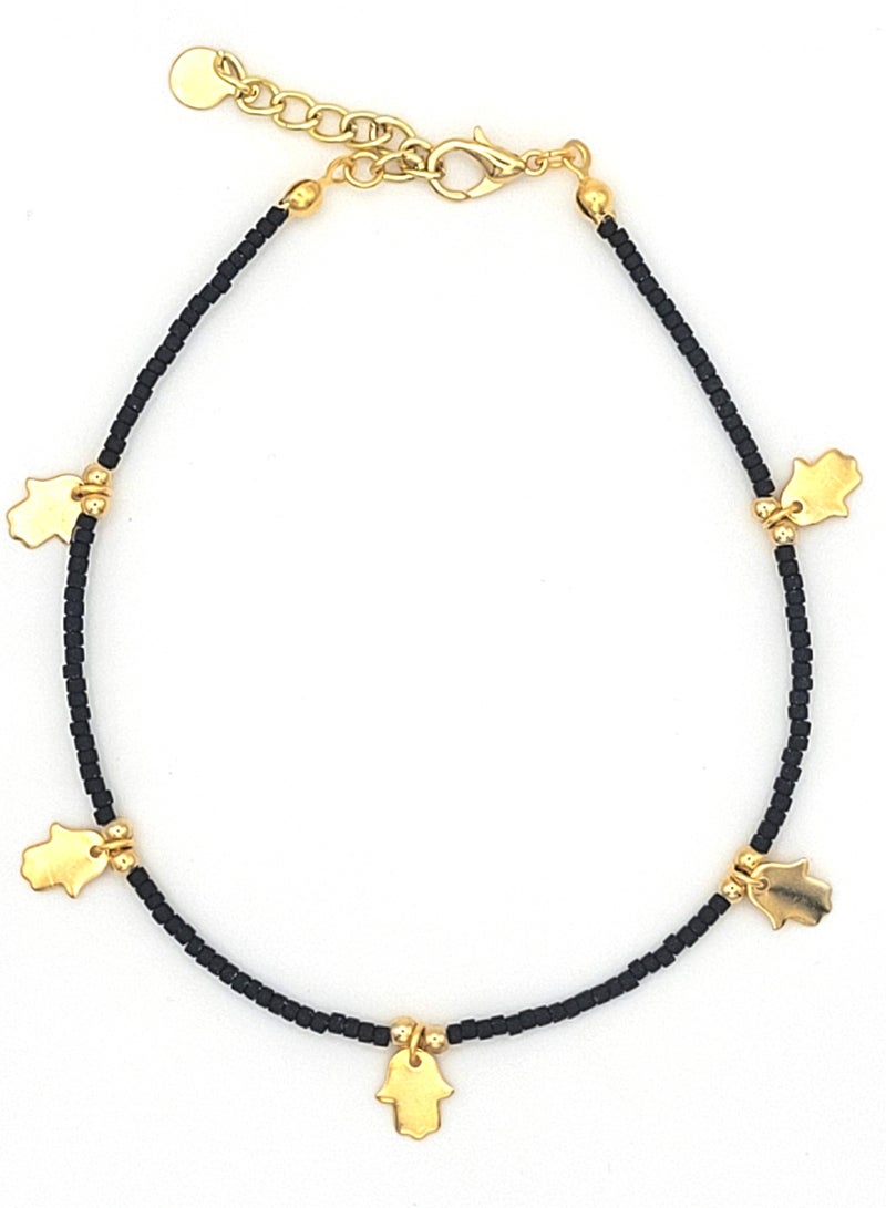 Alwan Long Size Black Anklet with Hamsa Hands  - Image 2