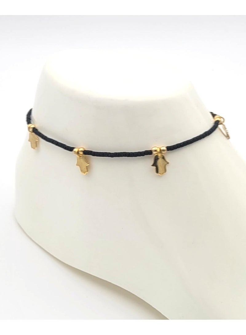 Alwan Long Size Black Anklet with Hamsa Hands  - Image 3