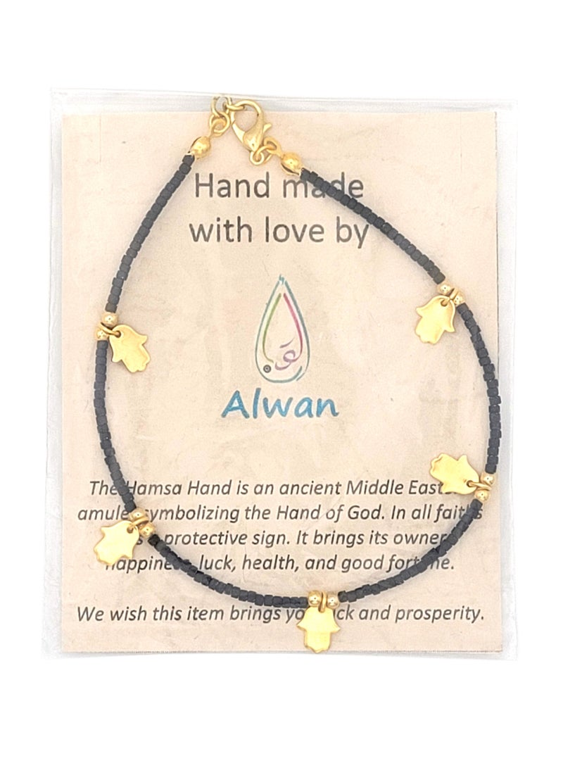 Alwan Long Size Black Anklet with Hamsa Hands  - Image 4