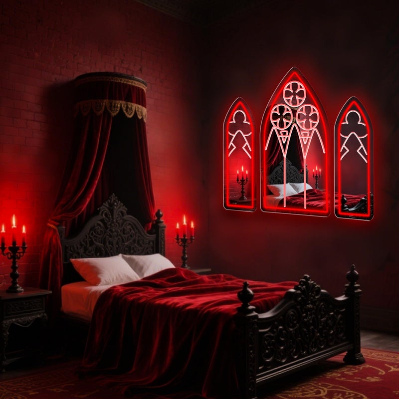 DUOLIYBC Gothic Neon Sign, Medieval Goth Mirror Set, Window Mirror Neon Signs for Wall Decor, Gothic Cathedral Decor, Witch Mirrors 16â€³ Ã— 9.4â€³ - Image 4