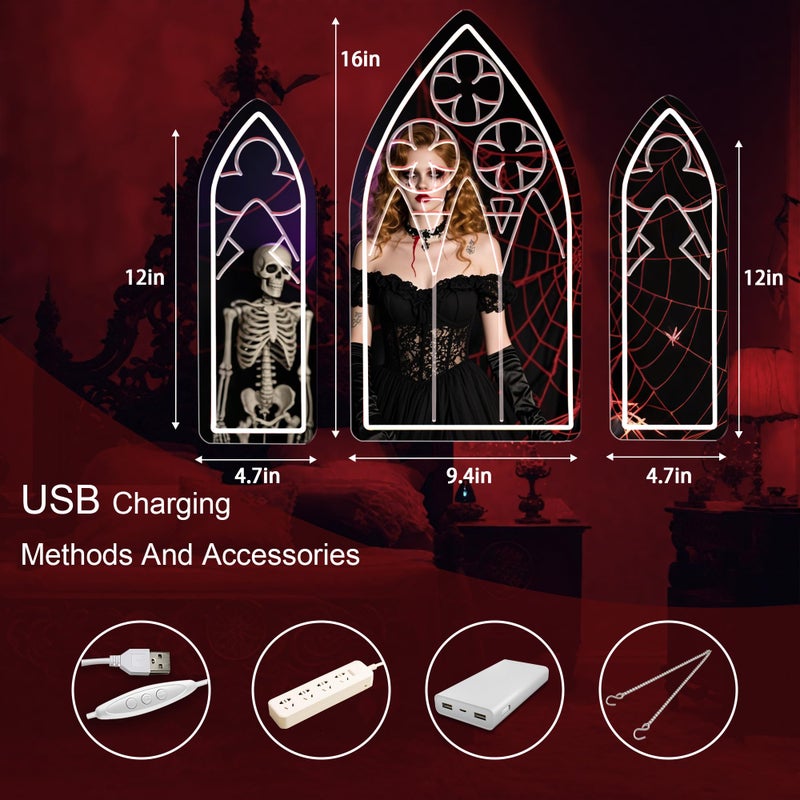 DUOLIYBC Gothic Neon Sign, Medieval Goth Mirror Set, Window Mirror Neon Signs for Wall Decor, Gothic Cathedral Decor, Witch Mirrors 16â€³ Ã— 9.4â€³ - Image 5
