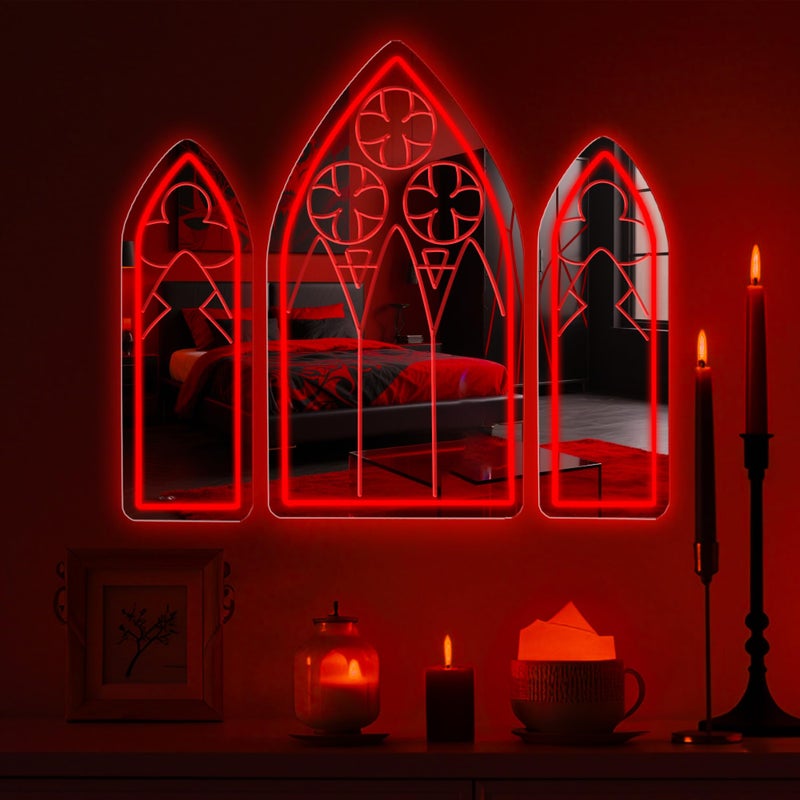 DUOLIYBC Gothic Neon Sign, Medieval Goth Mirror Set, Window Mirror Neon Signs for Wall Decor, Gothic Cathedral Decor, Witch Mirrors 16â€³ Ã— 9.4â€³ - Image 2