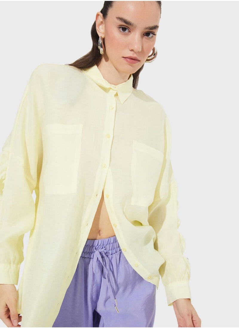 JUNE Ruffle Detailed Button Down Shirt - Image 1