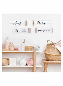 Y&D 4PACK 12.6X4INCH Family Rustic Wooden Signs Farmhouse Wall Sign Funny Bathroom Art Wood Plaque Entryway Home Decoration for Bedroom Living Room Office House Decor  - Image 2