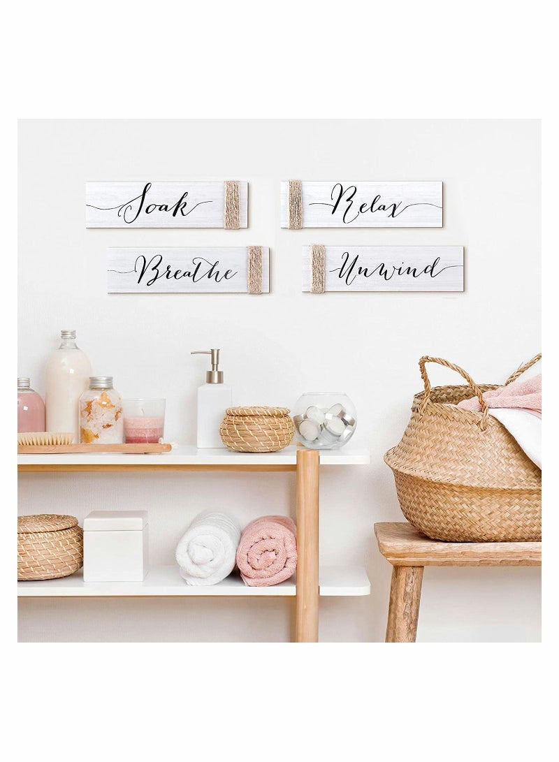 Y&D 4PACK 12.6X4INCH Family Rustic Wooden Signs Farmhouse Wall Sign Funny Bathroom Art Wood Plaque Entryway Home Decoration for Bedroom Living Room Office House Decor  - Image 2