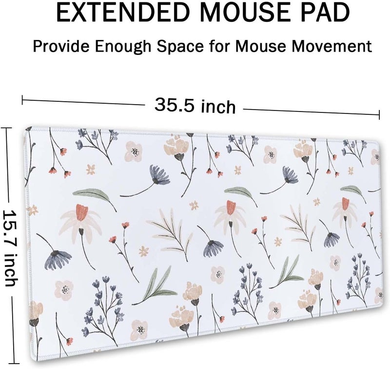 SSOIU Extra Large Flowers Desk Mat, Cute XXL Gaming Mouse Pad 35.5" X 15.7" - Image 2