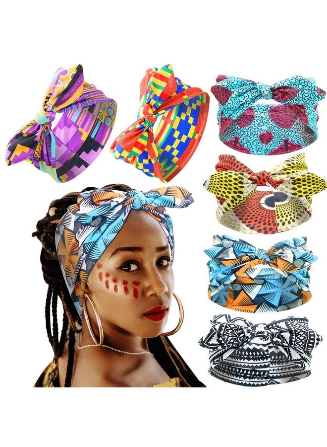 RechicGu 6 Pieces African Turban Headband For Women Girls Ankara Print Bonnet Beanie Cap Pretied Bow Bowknot Headwrap Stretchy Dreadlocks Locs India Yoga Workout Hair Bandana  - Image 1