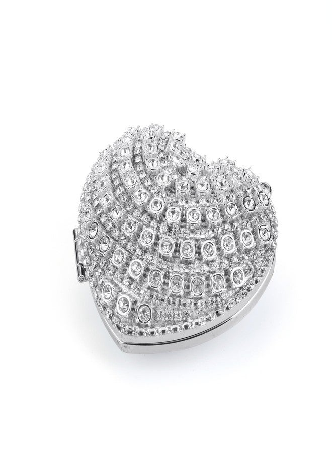 Ayliss Jewelry Trinket Box Heart Shaped Rhinestones Love Jewelry Gift Box Storage Organizer Ring/Earrings/Necklace Women Evening Clutch Rhinestone Purses (Silver) - Image 1