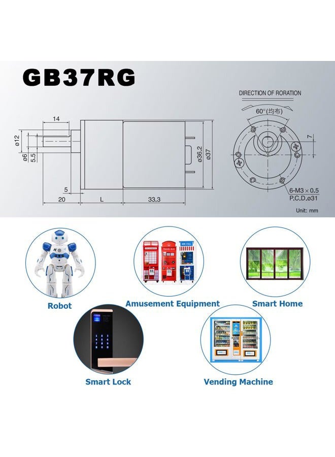 Greartisan DC 12V 200RPM Gear Motor High Torque Electric Micro Speed Reduction Geared Motor Eccentric Output Shaft 37mm Diameter Gearbox - Image 2