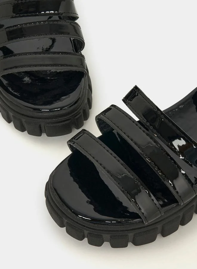 Styli Textured Buckle Closure Platform Sandals