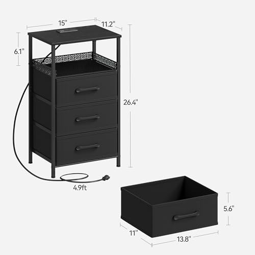 JARHETUN Night Stand Set 2 with Charging Station 3 Drawer Nightstands with LED Lights End Table with Outlets and USB Ports Side Table with Open Shelf Bedside Tables for Bedroom Black - Image 3